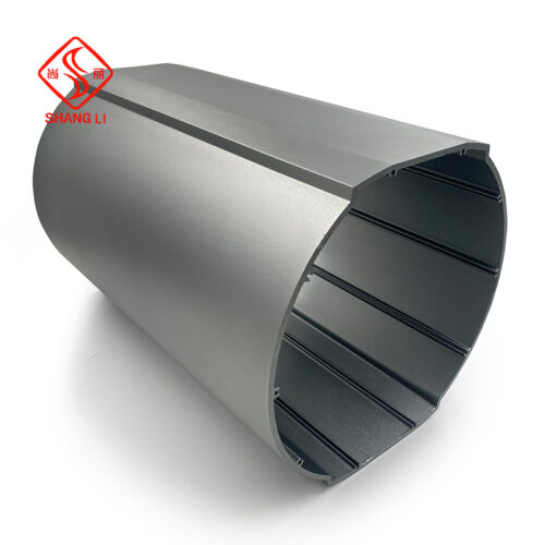 Oxidised sandblasted round aluminium profile enclosures