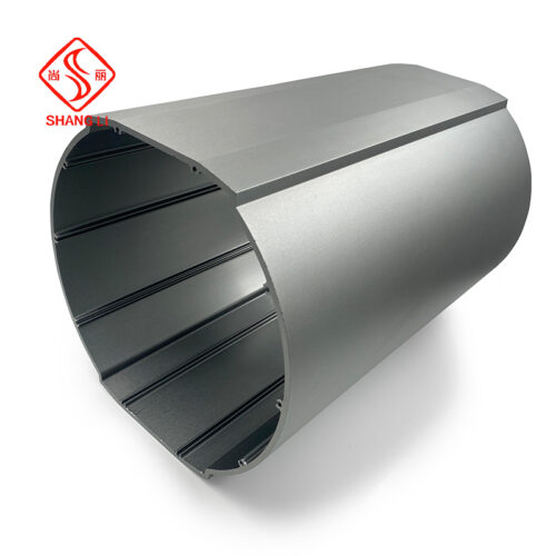 Oxidised sandblasted round aluminium profile enclosures